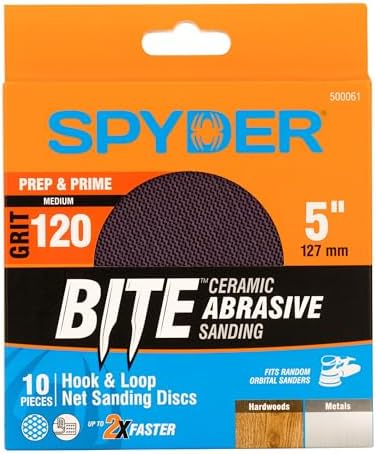 Spyder 10-Pack 120 Grit Sanding Discs, Ceramic Net, 5-Inch Hook and Loop, for Random Orbital Sander (500061)
