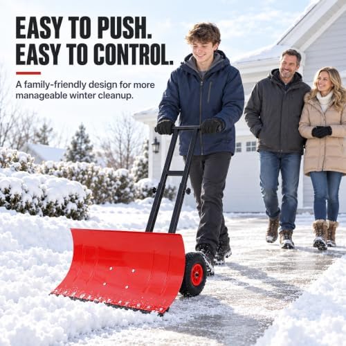 Snow Shovel with Wheels, for Efficient Snow Removal (Single Bar - Black)