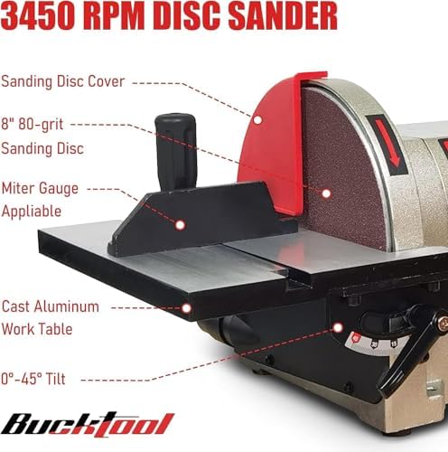 BUCKTOOL Belt Disc Sander with Rotating Base,Y-Fitting,4x36" Belt,8" Disc