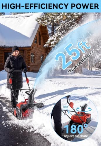 Electric Snow Blower Cordless 20"-Brushless Snow Thrower for Driveways, Red