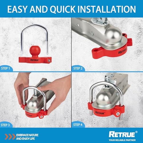 RETRUE Universal Trailer Coupler Lock, Adjustable Hitch Ball Lock, Red
