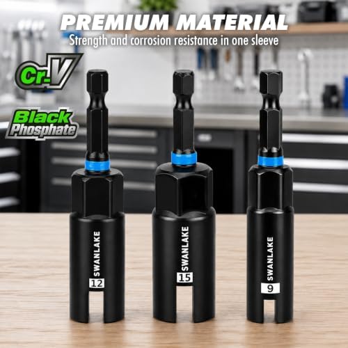 3-Piece Wing Nut Driver Set, 9mm, 12mm, 15mm, 1/4 Inch Hex Shank Power Nuts Driver Bit, Wing Nut Socket for Eye Bolt, Hook Bolt Installation, Wire Twisting