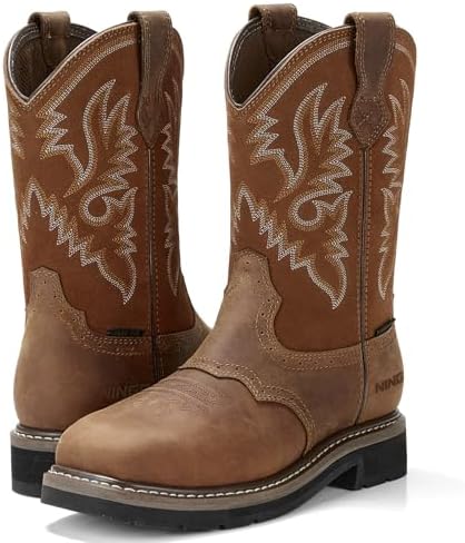 HISEA NINGO Steel Toe Work Boots for Men Square Toe Cowboy Boots Soft Toe