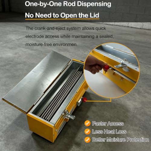 11Lb Ejection Type Portable Welding Rod Oven, 110V Adjustable 122–302°F, Dry Stick Welding Rod Storage with Handle & Safety Locking Latch, for 18" (450MM) Low Hydrogen & 7018 Welding Rods