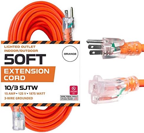 Iron Forge Cable 10 Gauge Extension Cord Heavy Duty, 50 Ft - Orange SJTW
