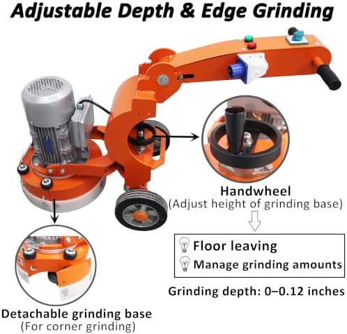 TECHTONGDA 3-Head Electric Concrete Floor Grinder & Polisher 12.9" Grinding Width 0-0.12" Grinding Depth for Home Renovation Remodeling Garages Factories Epoxy Floor 220V Single-phase