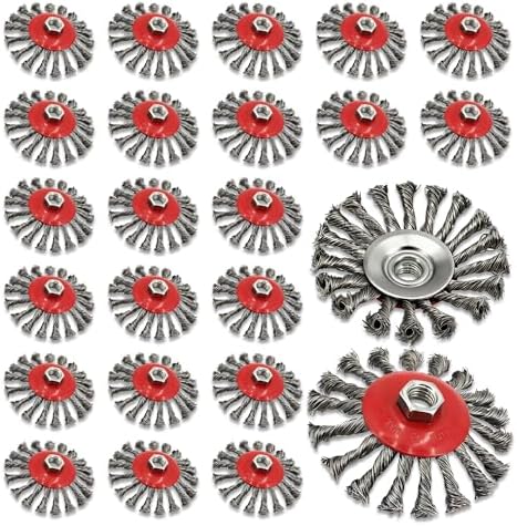 24 Pack 4-1/2 Inch Twist Knotted Wire Wheel Brush for 4 1/2 Angle Grinder with 5/8 Inch-11 Threaded Arbor Carbon Steel Wire Wheel for Heavy-Duty Conditioning Removing Rust
