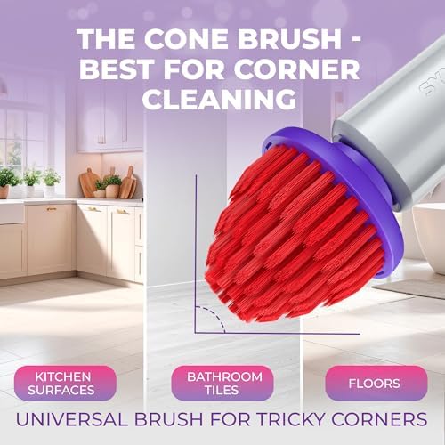 Synoshi PRO Electric Spin Scrubber with Long Handle & Cone Brush Heads