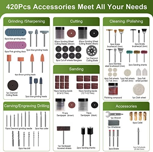 PHALANX Rotary Tool Accessory Kit, 420 Pcs Accessories Kit, 1/8"(3.2mm) Diameter Shanks, Universal Fitment All Rotary Tool for Easy Cutting, Sanding, Grinding, Sharpening, Engraving, Carving- PRA420…