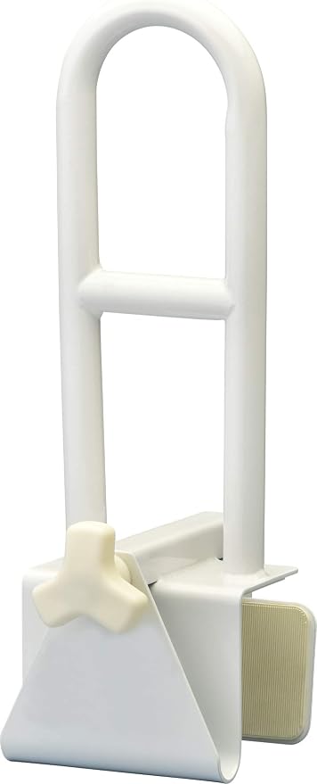 Bathtub Safety Rail Grab Bar – Tool-Free Clamp-On Tub Rail for Seniors & Mobility Support, No Assembly Required, Adjustable 3”–7” Fit, Steel Rust-Resistant, White