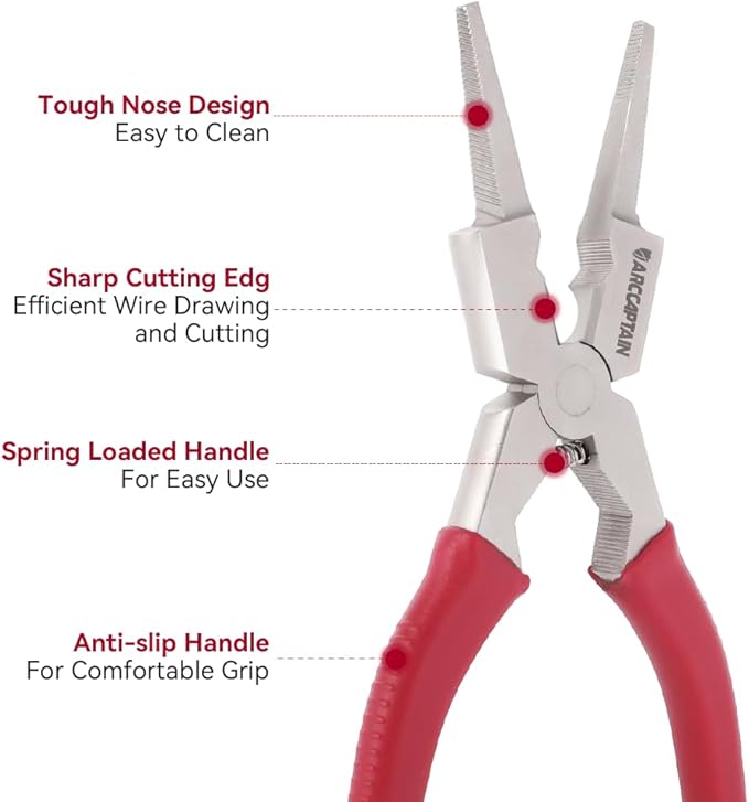 ARCCAPTAIN Professional 8" Welding Pliers, Sharp MIG Plier for Rust Resistant, Long Nose Pliers with Anti-slip Handle - Durable and Efficient