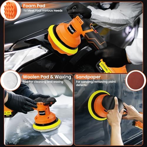 Cordless Buffer Polisher Kit for DEWALT 20V LI-ION Battery.6-Inch Orbital Buffer Polisher with 3 Variable Speed with 25pcs Polishing Accessories, for Car Polishing/Waxing (Tool Only)