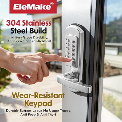 Keypad Door Lock, Keyless Entry Door Lock Mechanical Lock with Keypad, Combination Code Locks with Handle, Right Handed Door Lever, Stainless Steel 304 - NOT a Deadbolt