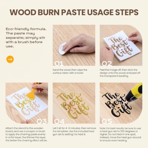 Wood Burning Paste and Pen Set, 4oz Charcoal Burning Paste, Charcoal Scorch Pen Set, Wood Burning Paste Pen & Heat Gun Set. Create Exquisite DIY Wood Burning Artworks in just Minutes.