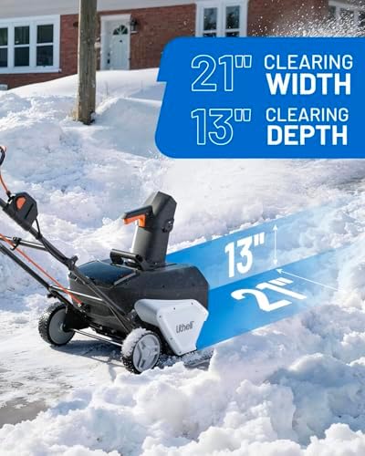 Litheli Cordless Snow Blower, 40V Brushless Electric Snow Thrower with Wheels, 180° Adjustable Chute, LED Light, Easy Maneuver Snow Removal Kit with Battery for Driveway
