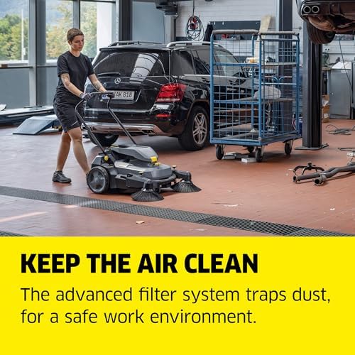Kärcher Pro Walk Behind Outdoor Push Sweeper, KM 70/30 C Bp 2SB, Battery Powered, Suction System, Dust Filter - 38" Working Width, 11.9 Gallon - for Commercial Use in Warehouses, Workshops, and More