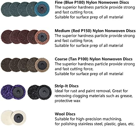 44Pcs Roll Lock 2 inch Sanding Discs Set, Surface Conditioning Disc, Quick Change Disc with 1/4 inch Holder for Die Grinder Sanding Disc Surface Strip Grind Polish Burr Paint Removal