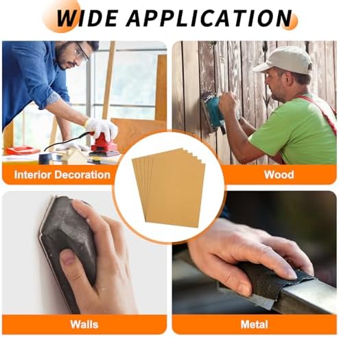6 Pcs 100 Grit Sandpaper 4.5 x 5.5 Inch Sand Paper Alumina Gold