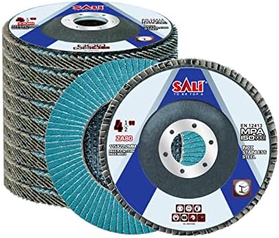 Sali 10 Pack Zirconia Flap Disc 80 Grit 4.5" x 7/8-Inch Sanding Disc Bevel Type #29 Premium and Industrial Angle Grinder Grinding Wheel Grade High Performance Edge Grinding