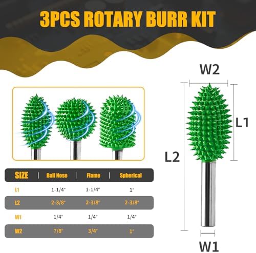CAELUM Tungsten Carbide Rotary Burr 1/4", 3 Pcs Very Coarse Carving Bit