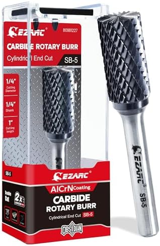 EZARC AlCrN Carbide Rotary Burr Bit, SB-5 Double Cut, 1/4-Inch Shank