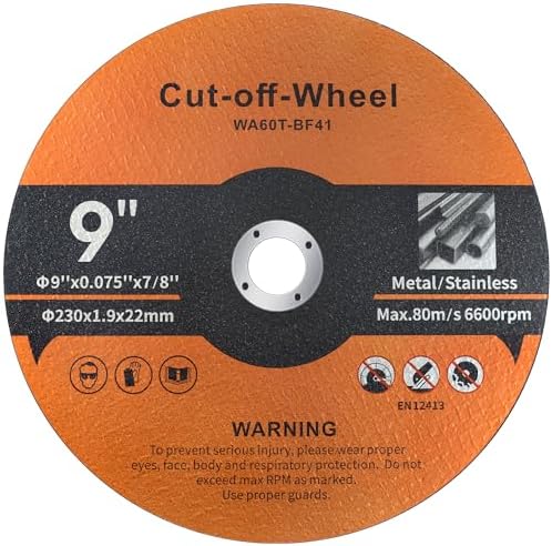 10 Pack Cut Off Wheels 9 Inch Cutting Wheel 9” x 0.075” x 7/8”Metal and Stainless Steel Cutting Disc Fit for Angle Grinder Aggressive Cutting disc for General Purpose Metal Cutting