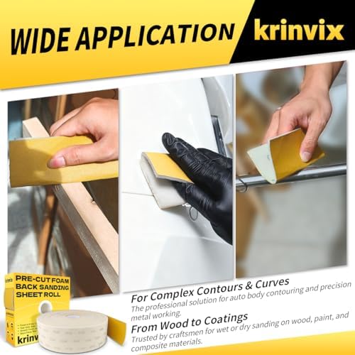 Pre-Cut Foam Back Sanding Sheets Roll, 4.5" x 27 Yards - 200 Perforated Sheets, 180 Grit Flexible Hand Sanding Paper for Wood, Metal, Auto Body, Paint, Curved Surface