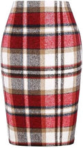IDEALSANXUN Plaid Skirts for Women Fall Winter Knee Length Pencil Wool Skirt with Slit