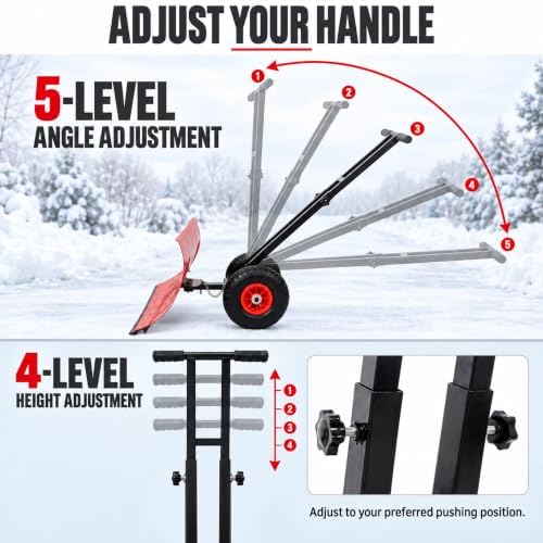 Snow Shovel with Wheels, for Efficient Snow Removal (Dual Bar - Red)