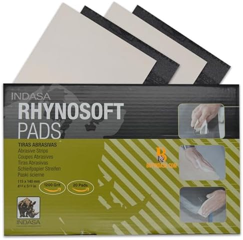 Indasa Rhynosoft Foam Sanding Pads - 4.5" x 5.5", Hook and Loop, 1200 Grit, Redline, Flexible, Tear-Resistant, Ideal for Automotive, Wood, & Finishing (Pack of 20 Pads)