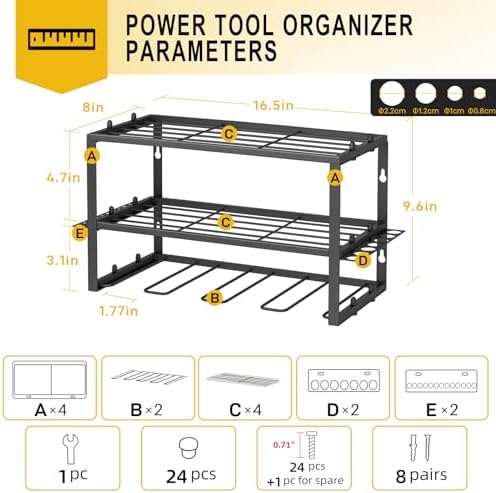 SPACECARE Power Tool Organizer- 2 Pack 3 Layers Rack for 8 Drill Holders