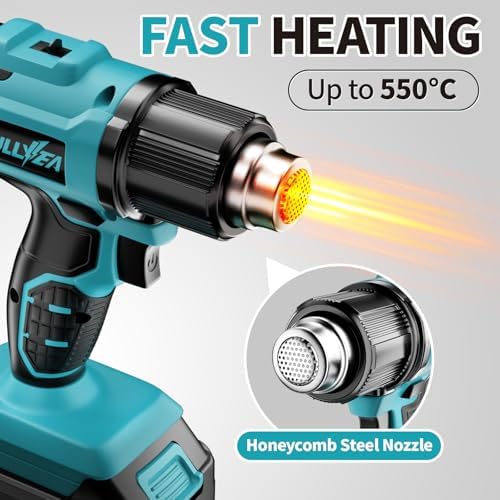 FULLYEA Cordless Heat Gun 572°F-1022°F, Portable Tool Kit with 2 Batteries
