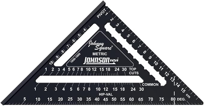 Johnson Level & Tool 1956-1800 Metric Johnny Square Professional Easy-Read Aluminum Rafter Square, 18cm, Black, 1 Square