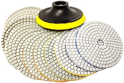 QuickT PPW701E Stone Concrete Marble Quartz Granite 4 Inch Diamond Wet Sanding Polishing Polisher Pads Kit Tools for Wet Grinder Polisher, Includes Countertop Polish DIY Guide & Video