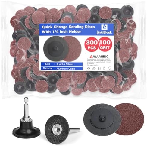 300Pcs 2 inch R-Type Quick Change Aluminum Oxide Surface Conditioning Sanding Discs Set 100 Grit with Adapter & Backing Pad