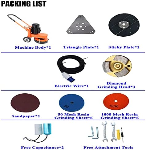 Hand-push Cement Ground Grinder Epoxy Floor Grinding Machine Concrete Cement Ground Grinding Polisher Adjustable Floor Surfacing Grinder 220V