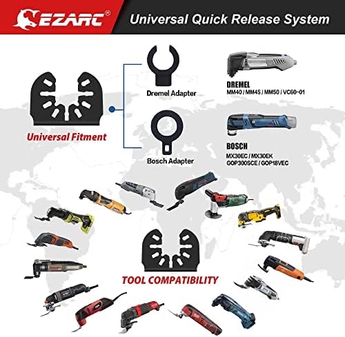EZARC Japanese Tooth Oscillating Saw Blades, 20 PCS Extra-Long Arc Edge Oscillating Multitool Blades Clean Cut for Wood and Plastic, Universal Quick Release Multi Tool Blades Kits