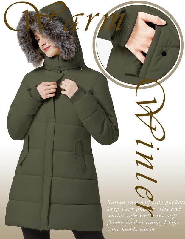 GGleaf Women's Winter Puffer Coat with Removable Fur Hood Warm Snow Jacket