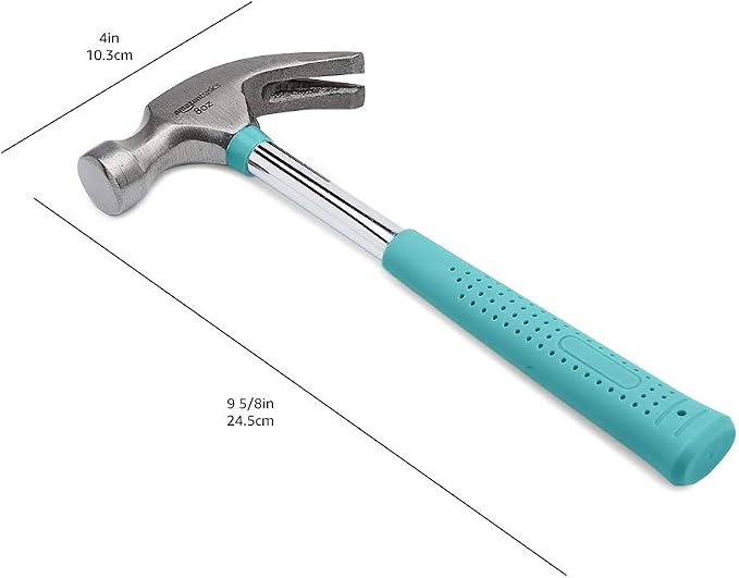 Amazon Basics 8 oz Claw Hammer with Shock Reduction, No-Slip Grip, Turquoise