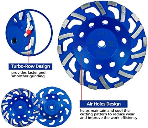 SALI 7 Inch Concrete Grinding Wheels 20 Turbo Diamond Segments 5/8-11 Arbor Diamond Grinding Wheel Fit for Paint, Epoxy, Mastic Coating Removal with CDB. New Technology