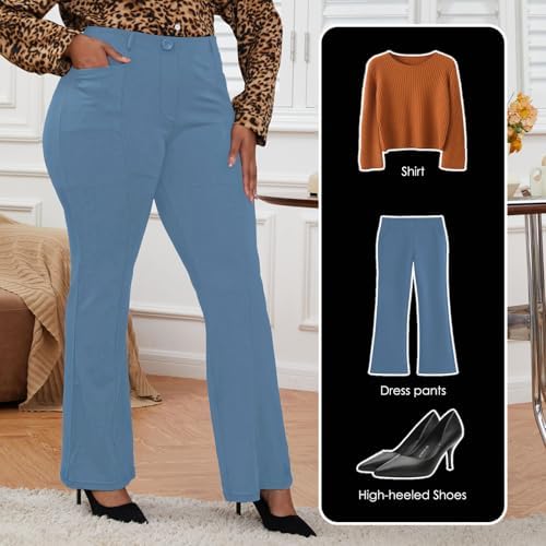 DGD Wrinkle-Free Stretch Dress Pants Plus Size for Women Pull-on Pant Ease into Comfort Office Pant