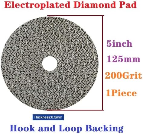 Electroplated Diamond Sanding Paper Sheet Pad,200Grit 5inch 125mm Grinding Sandpaper Pad Hook and Loop Backing for Metal Glass Porcelain Ceramic Hand Polishing & Trimming (1 Piece)
