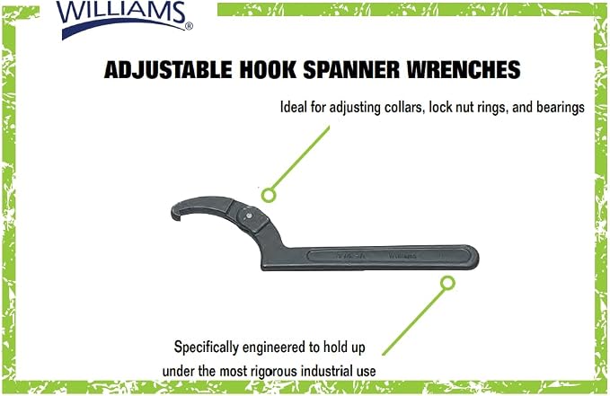 Williams JHWWS-474 4-Piece Adjustable Hook Spanner Wrench Set, Ideal for Adjusting Collars, Lock Nut Rings, and Bearings