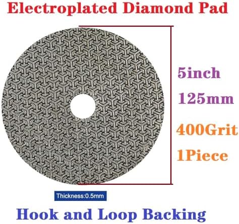 Electroplated Diamond Sanding Paper Sheet Pad,400Grit 5inch 125mm Grinding Sandpaper Pad Hook and Loop Backing for Metal Glass Porcelain Ceramic Hand Polishing & Trimming (1 Piece)