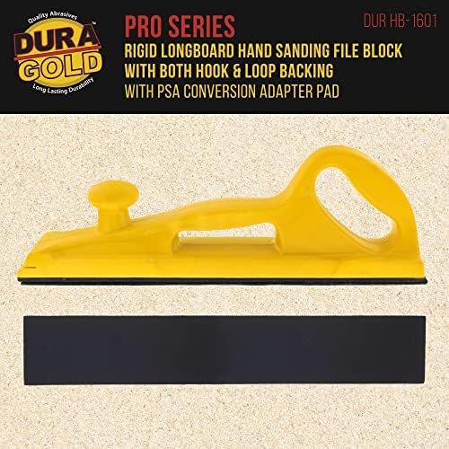 Dura-Gold Pro Series Rigid Longboard Hand Sanding File Block with Both Hook & Loop Backing and PSA Backing Adapter Pad & 150 Grit PSA Longboard Sandpaper 20 Yard Roll, 2-3/4" Wide