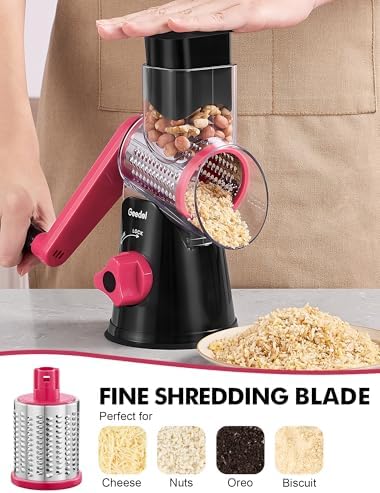 Geedel Rotary Cheese Grater Hand Crank, Cheese Shredder Vegetable Slicer