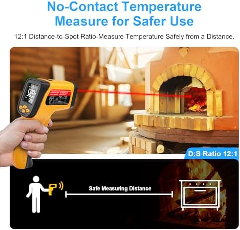 Non-Contact Infrared Thermometer Gun, High Accuracy -58°F to 1472°F, Adjustable Emissivity, Ir Thermometer with Backlit LCD, Over-Temp Alarm, Laser Temperature Gun for Cooking,BBQ,HVAC