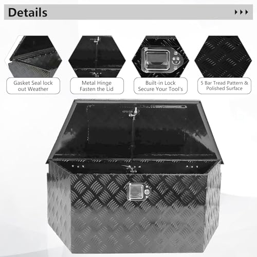 BLACKHORSE-RACING 39inch Aluminum Trailer Tongue Box with Lock & Keys, Stripes Plated Storage Organizer Toolbox for Trailers, ATVs, RVs, and Truck Beds-Black