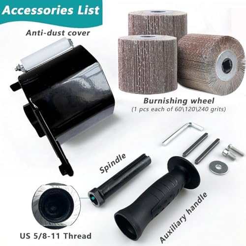 Burnishing Polishing Machine Adapter for Angle Grinder, US 5/8-11 Spindle Thread,Handheld Electric Stainless Steel Polisher for Metal, Stainless Steel, Wood (3Pcs Flap Wheels).