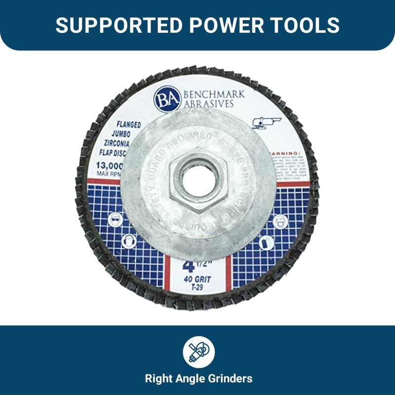 Benchmark Abrasives 4.5" x 5/8"-11 Zirconia Type 29 Flap Discs, 80 Grit